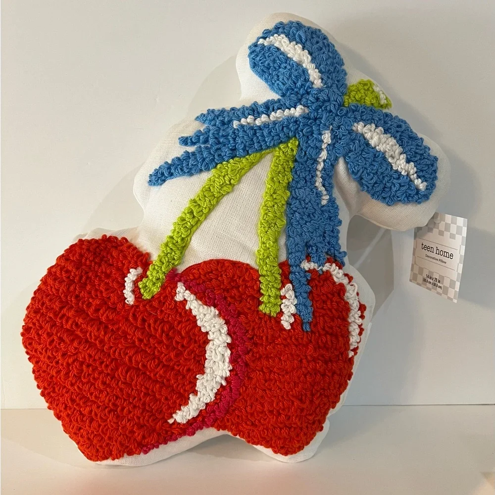 Red Cherry Pillow with Blue Bow